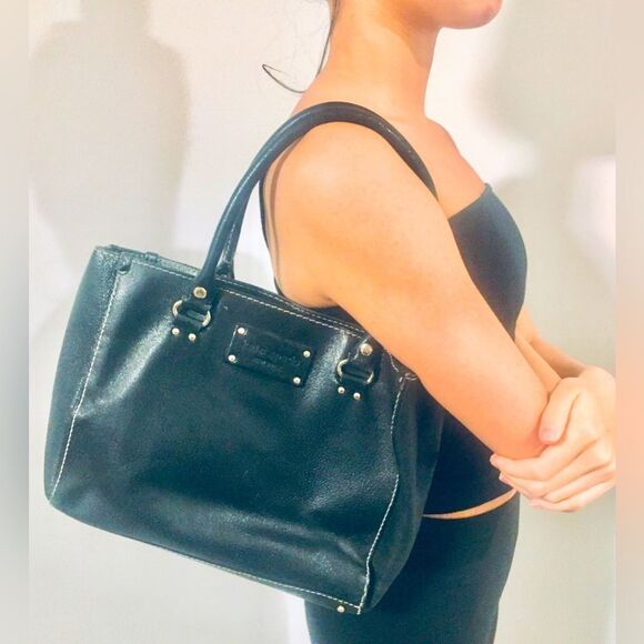 KATE SPADE NEW YORK Wellesley Kory Black Leather Open Top Work Tote Bag - Picture 2 of 7